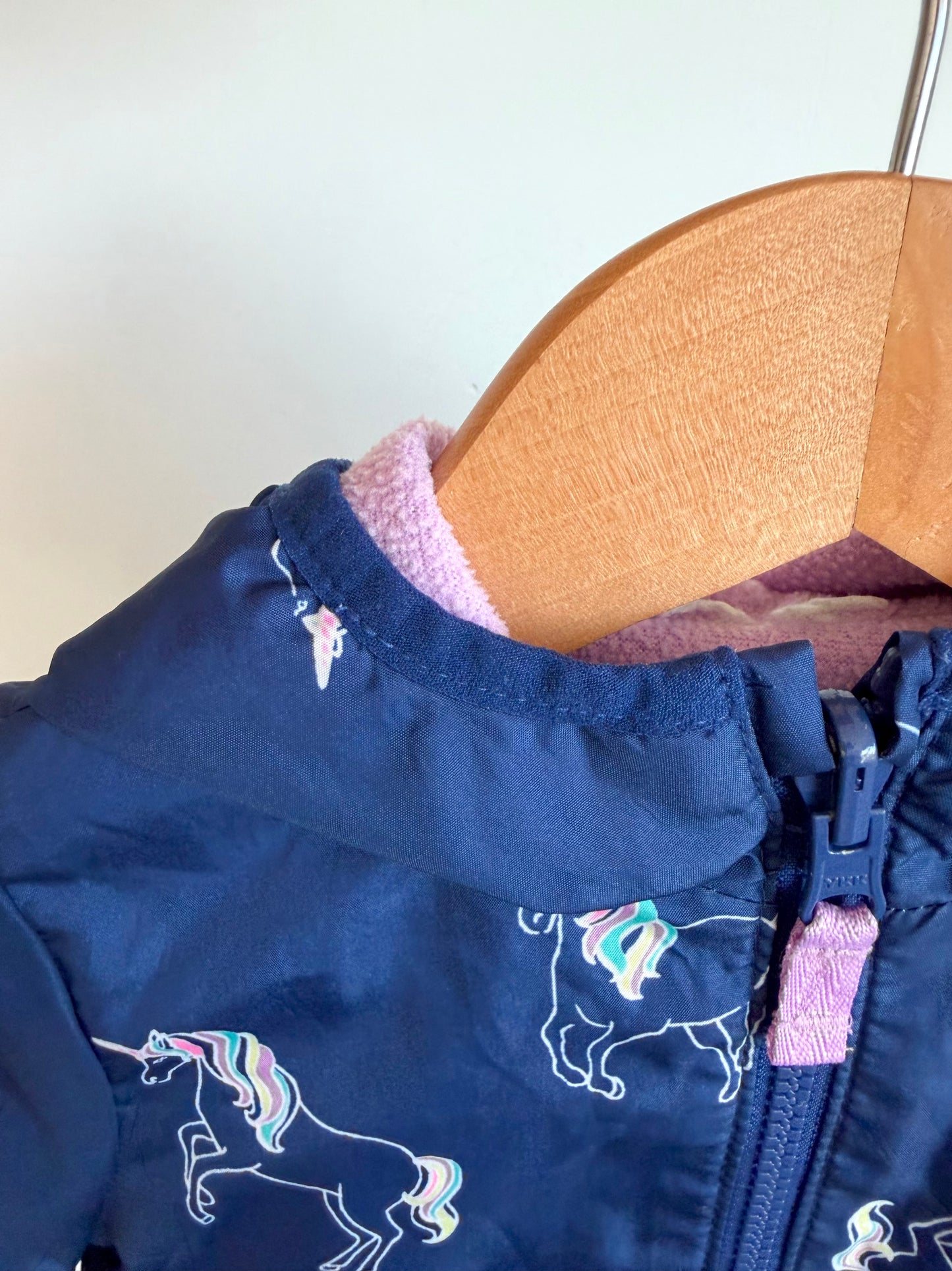 Navy Unicorn Fleece Lined Reversible Jacket / 12m