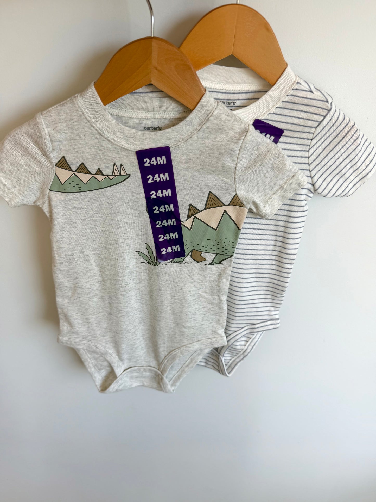 Set of 2 Bodysuits - Dino + Stripes (With Tags) / 24m