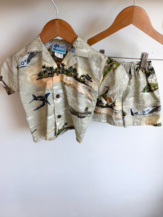 Tropical Island + Plane Dress Shirt + Shorts Set / 24m