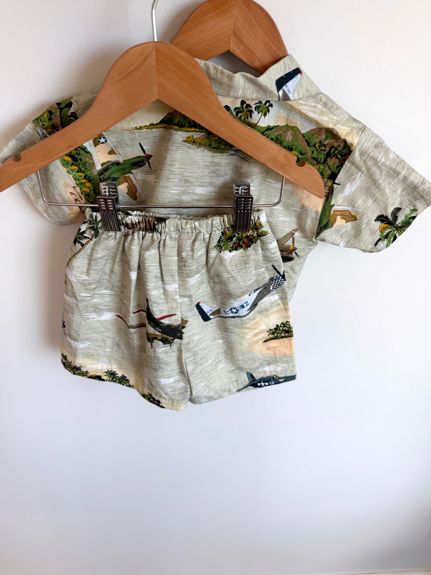 Tropical Island + Plane Dress Shirt + Shorts Set / 24m