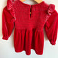 Red Velour Ruffle Dress / 6-12m