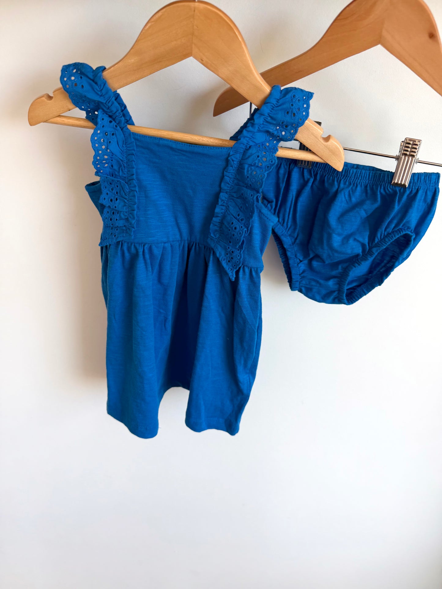 Blue Ruffle Dress + Bloomers Set  (With Tags)/ 12m