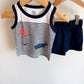 Striped Sea Creatures Tank + Navy Shorts Set / 6-9m