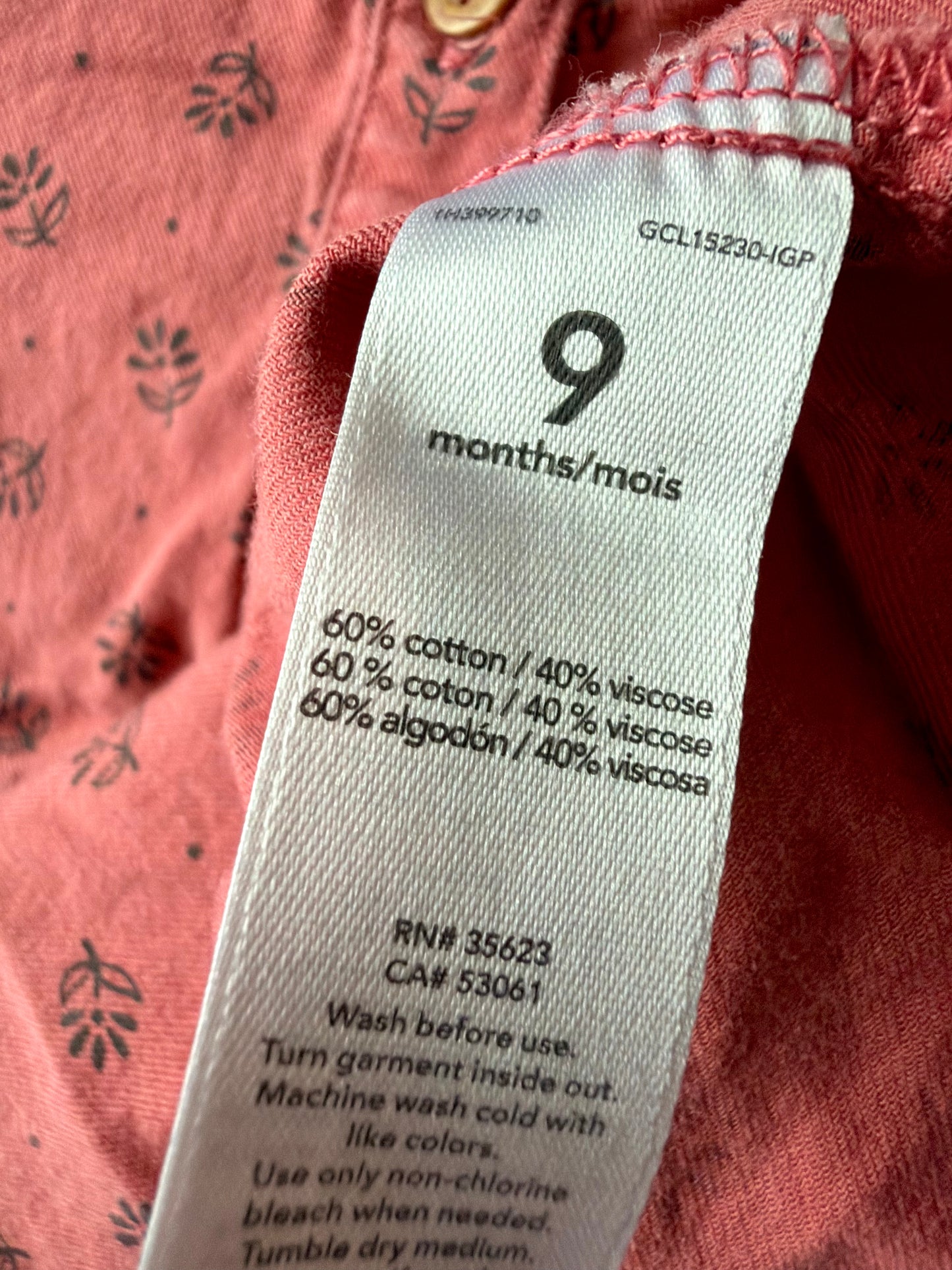 Rouge Flower Buttons Dress / 9m