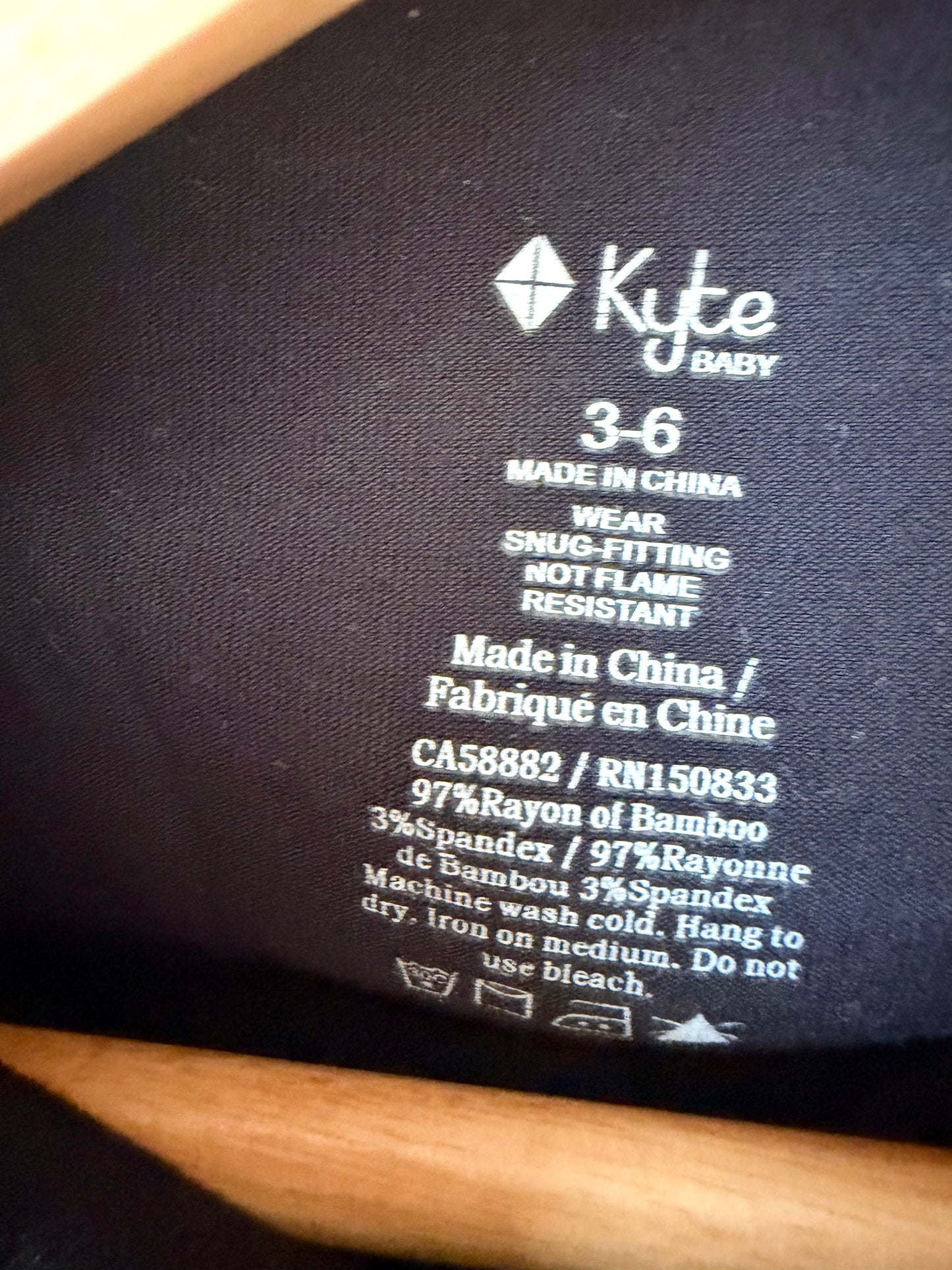 Kyte Black Bamboo Bodysuit / 3-6m