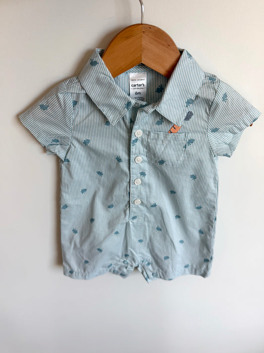 Blue Striped Carrot Pocket Romper / 6m