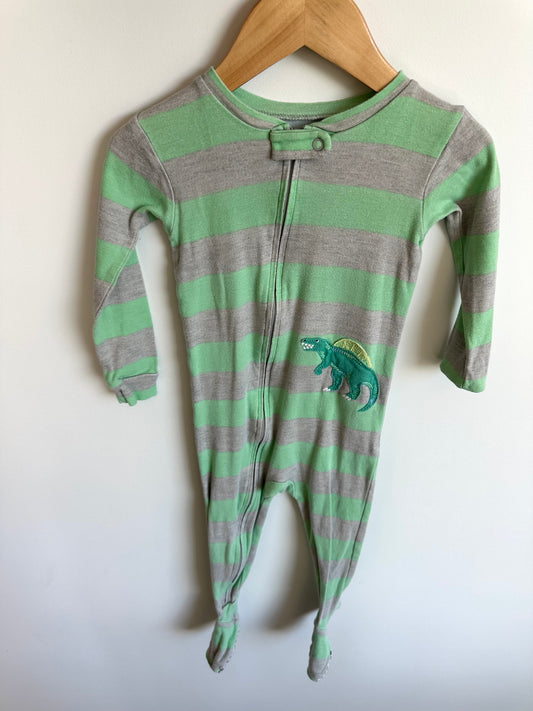 Dino Green Striped Footed Sleeper / 2T