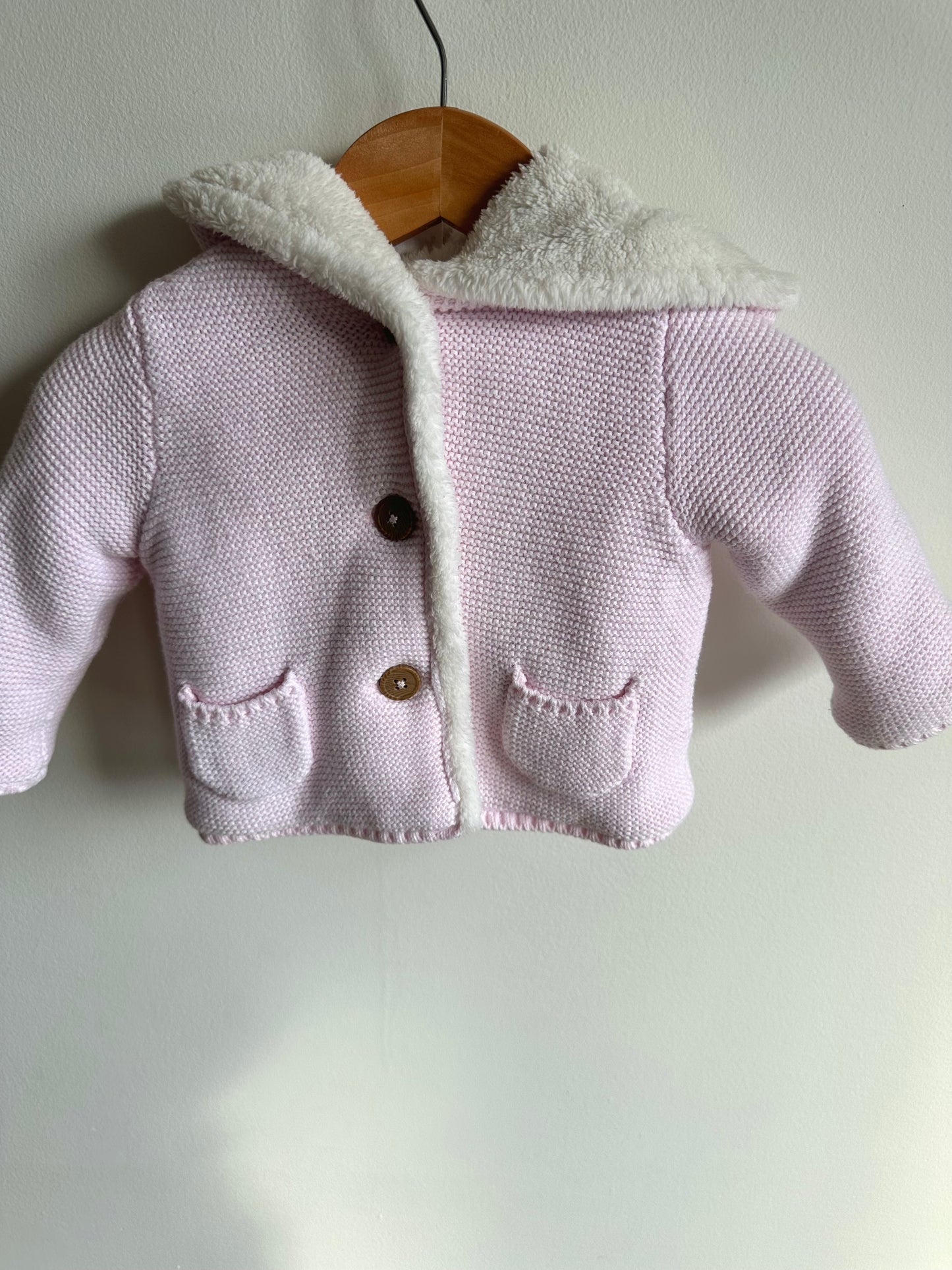 Thick Pink Knit Bear Ear Cardigan / 9m