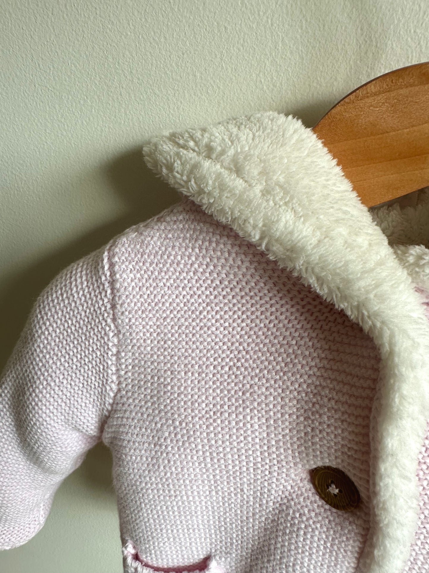 Thick Pink Knit Bear Ear Cardigan / 9m