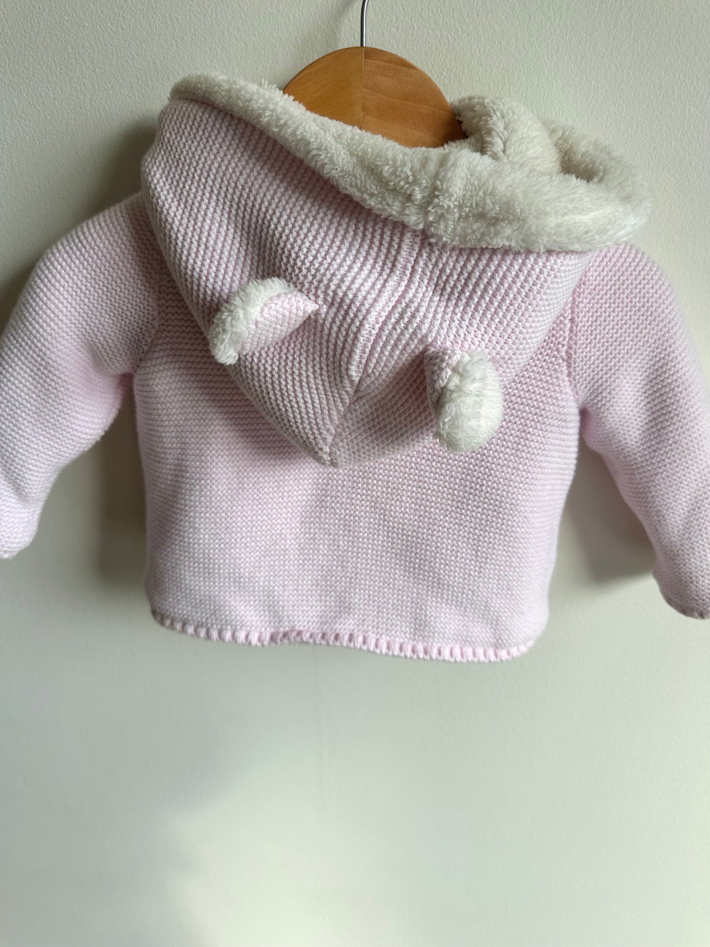 Thick Pink Knit Bear Ear Cardigan / 9m