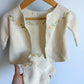 Handmade Knit Cream Floral Sweater + Booties Set / 0-3m?