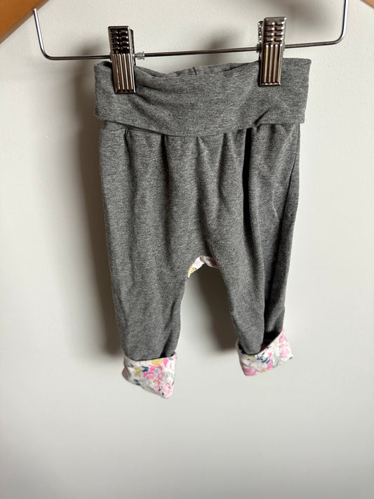 Grey Pants with Pink Floral Trim / 12m?