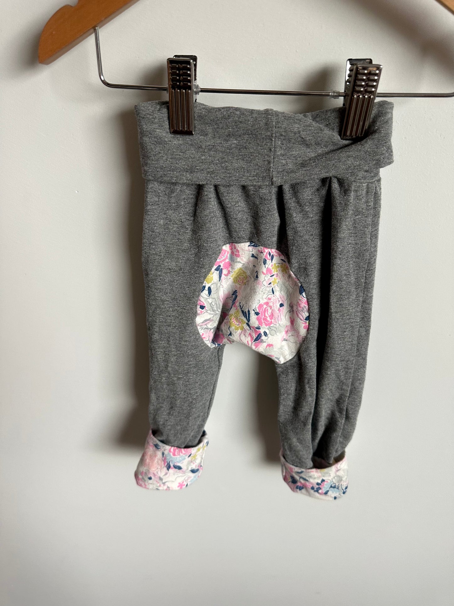 Grey Pants with Pink Floral Trim / 12m?