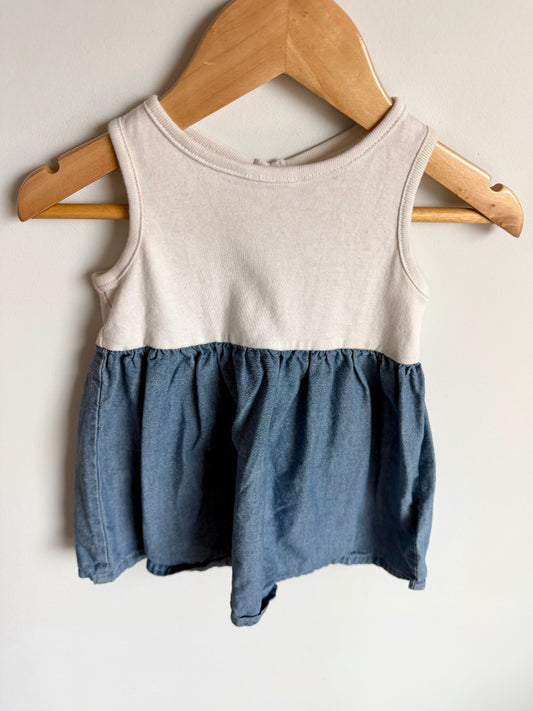 White Top and Chambray Bottom Dress / 12-18m