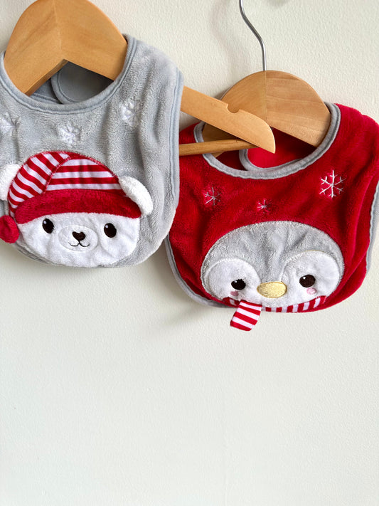 Fleece Christmas Animal 2 Bibs / 3-6m