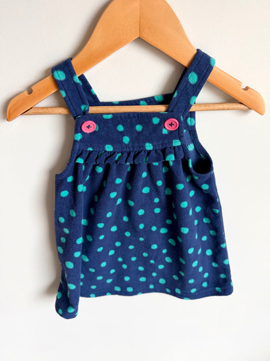 Fleece Navy with Green Dots Overall Dress / 12m