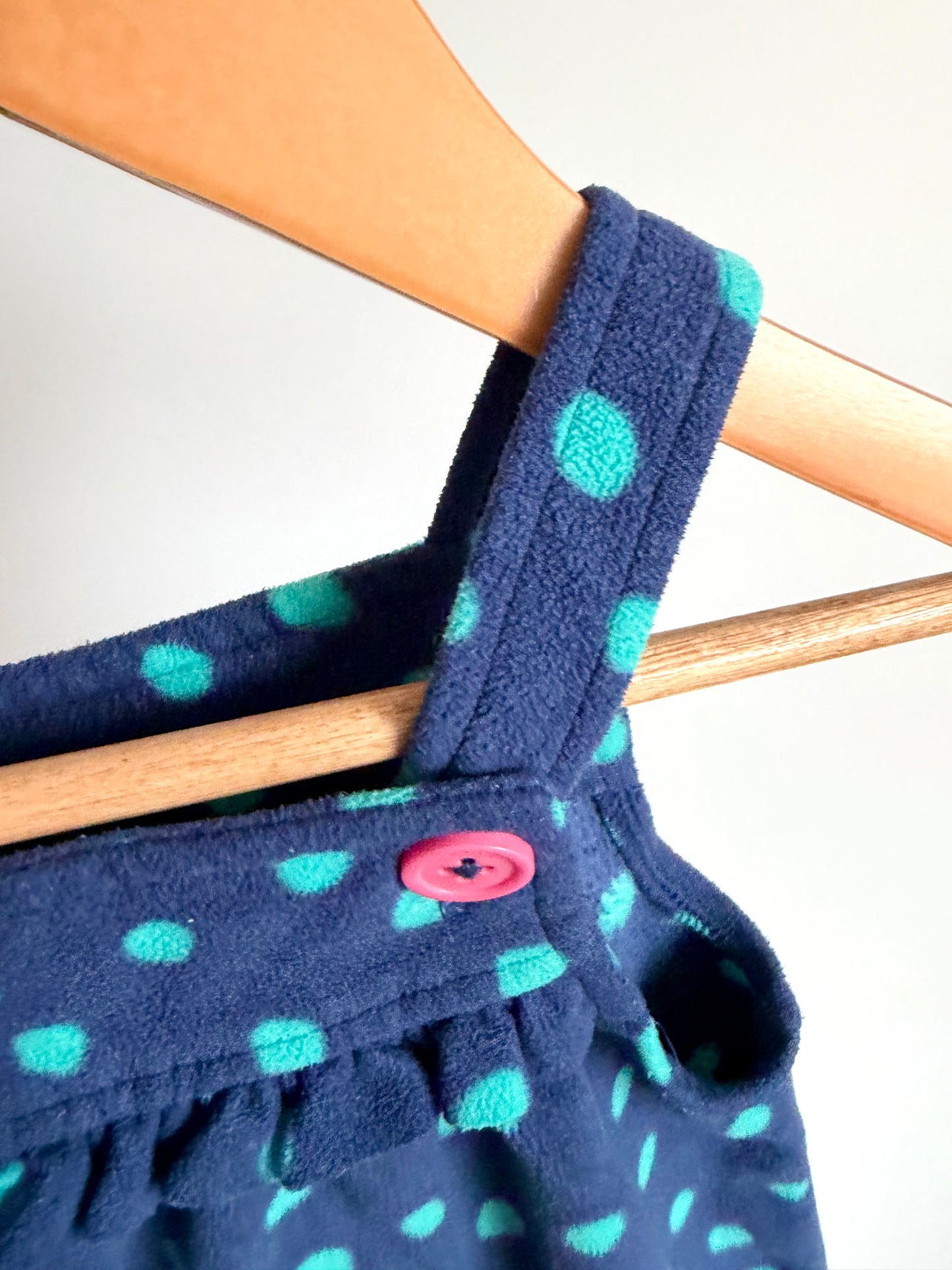 Fleece Navy with Green Dots Overall Dress / 12m