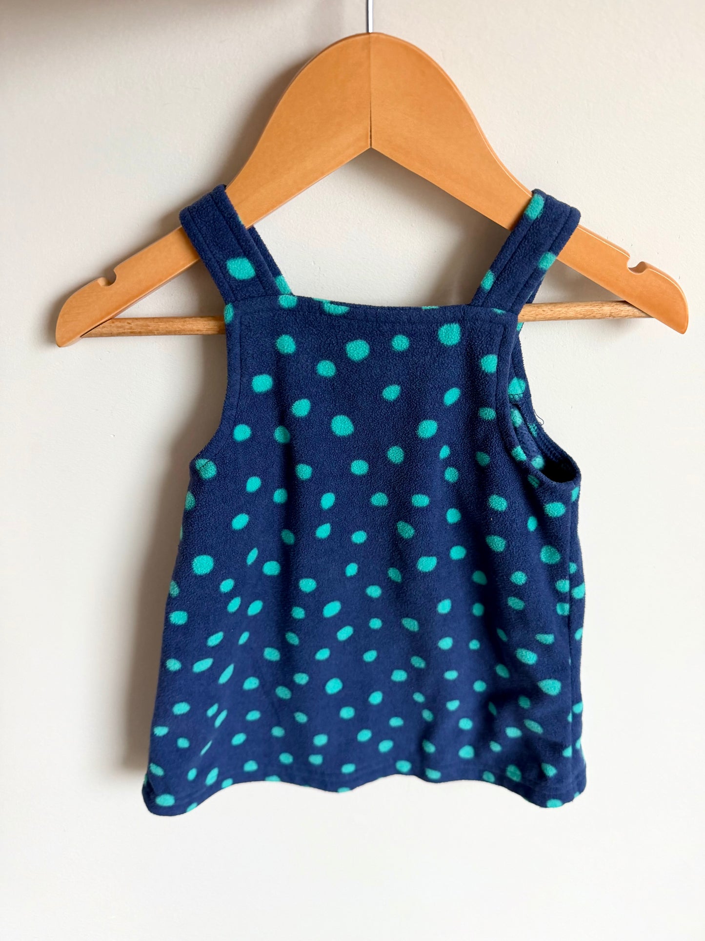 Fleece Navy with Green Dots Overall Dress / 12m