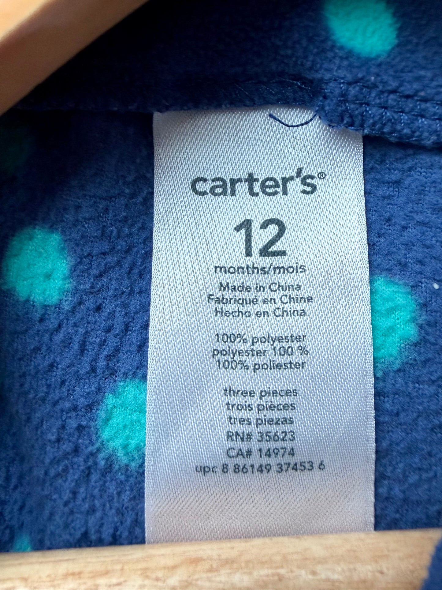 Fleece Navy with Green Dots Overall Dress / 12m