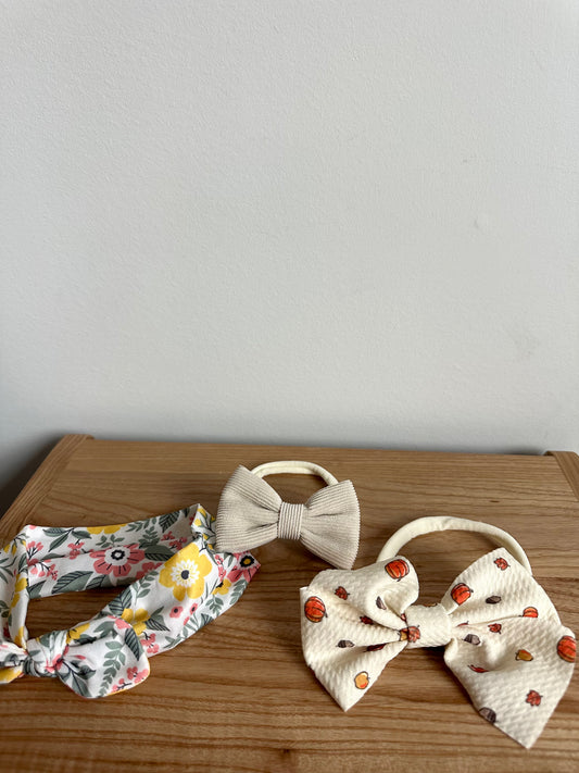 Flora, Pumpkin, Beige Bow Headbands / 3-12m?