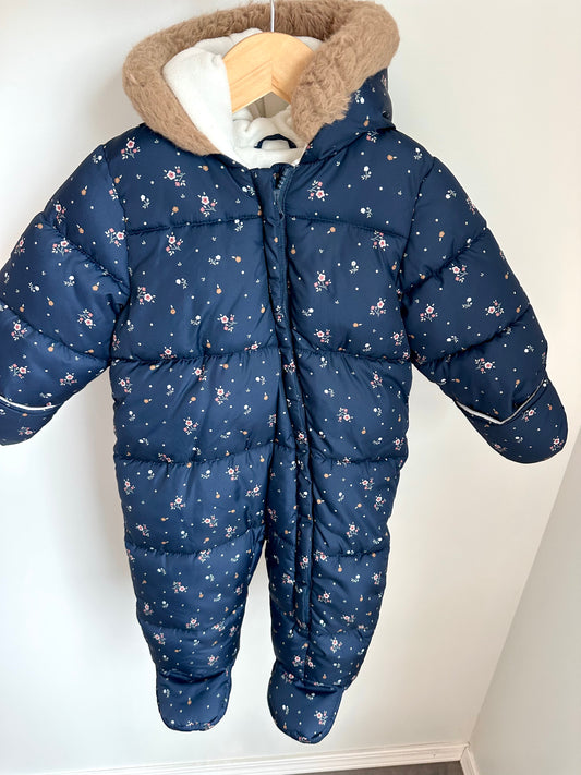 Floral Indigo Footed Bunting Suit / 6-12m