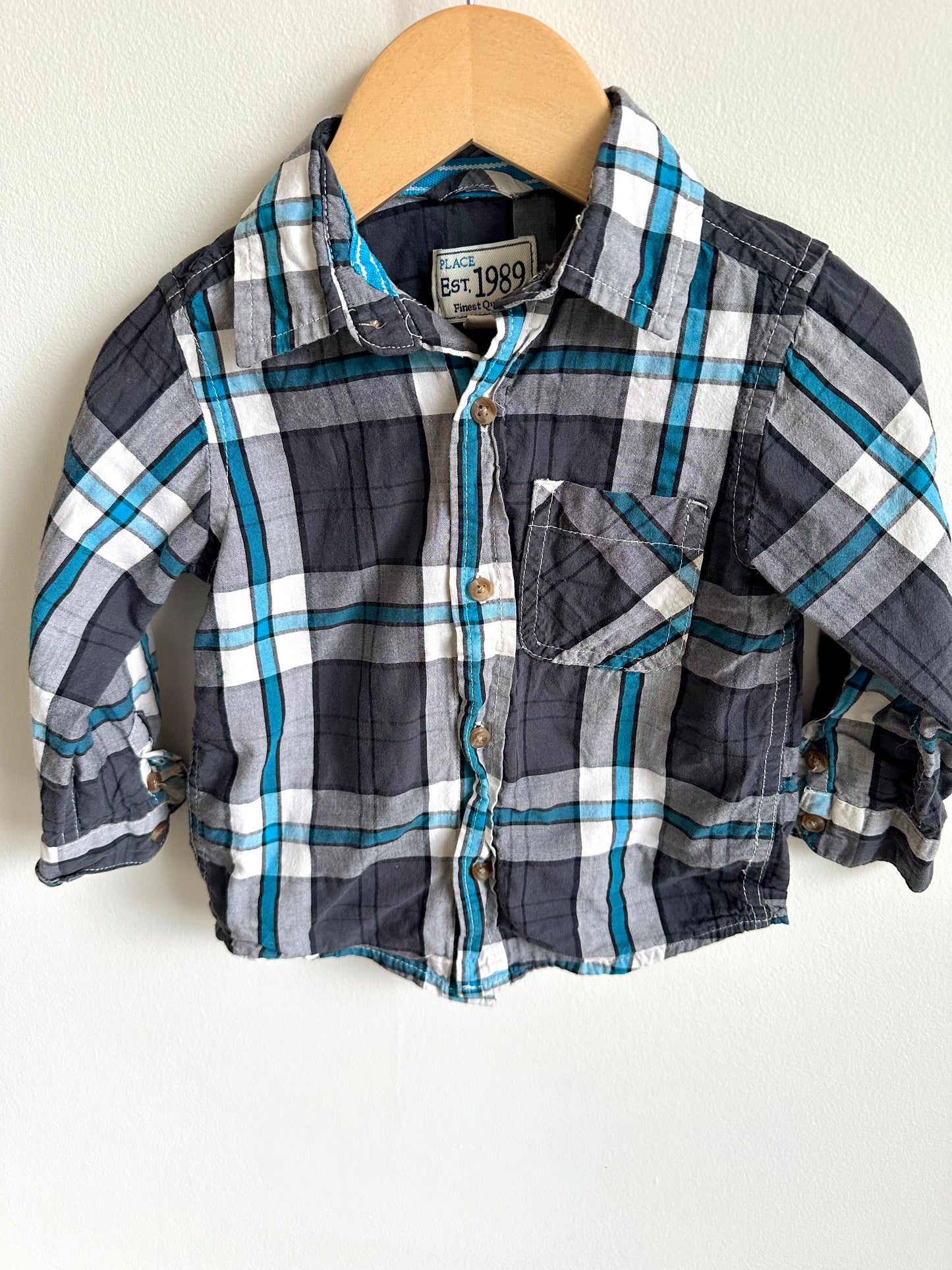 Plaid Blue & Black Shirt / 18-24m