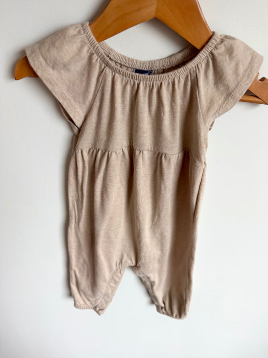 Tan Short Sleeve Jumpsuit / 6-12m