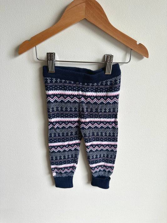 Navy + Pink Patterned Leggings / 6-12m