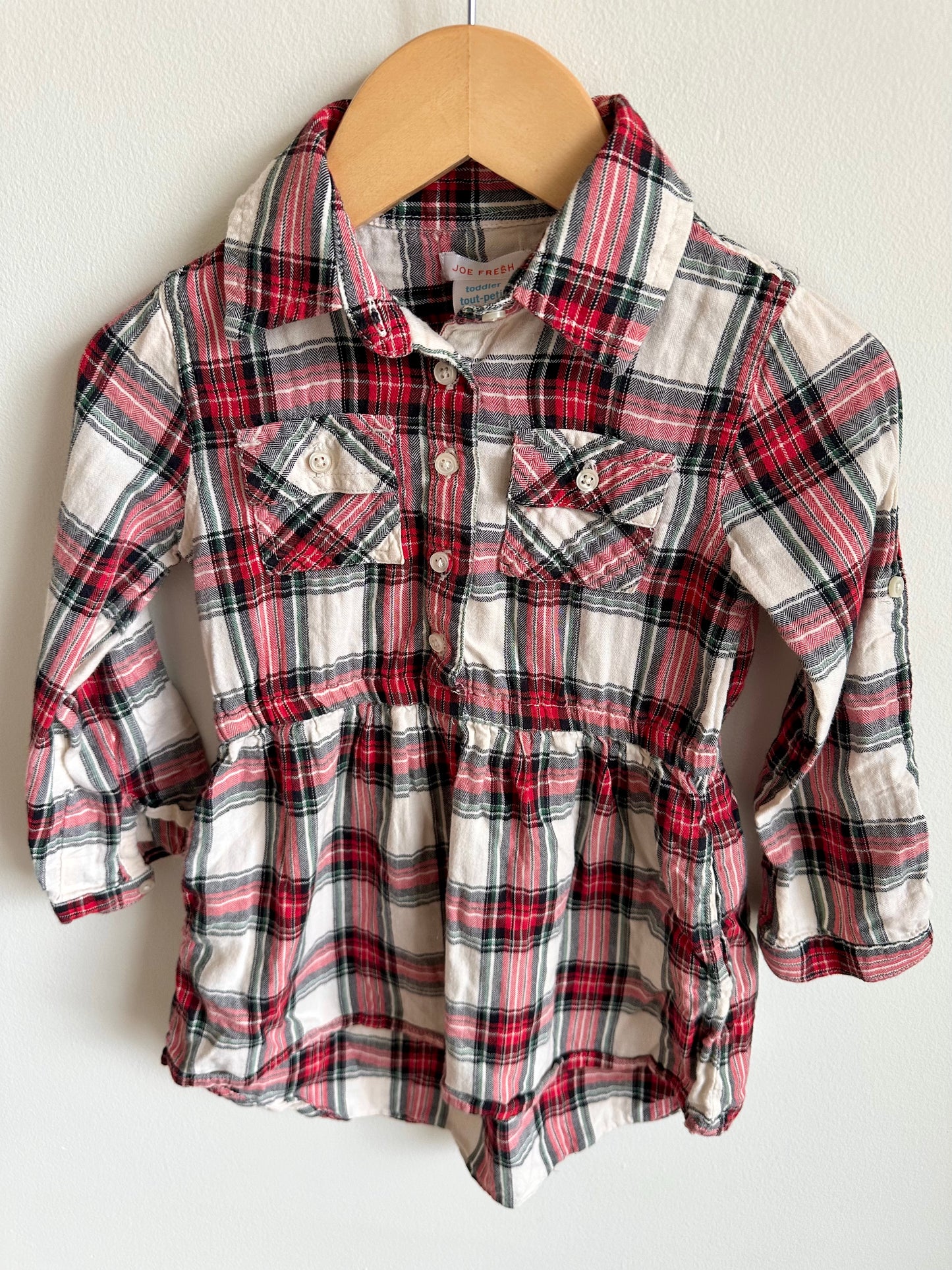 Plaid Red + White Dress / 3T