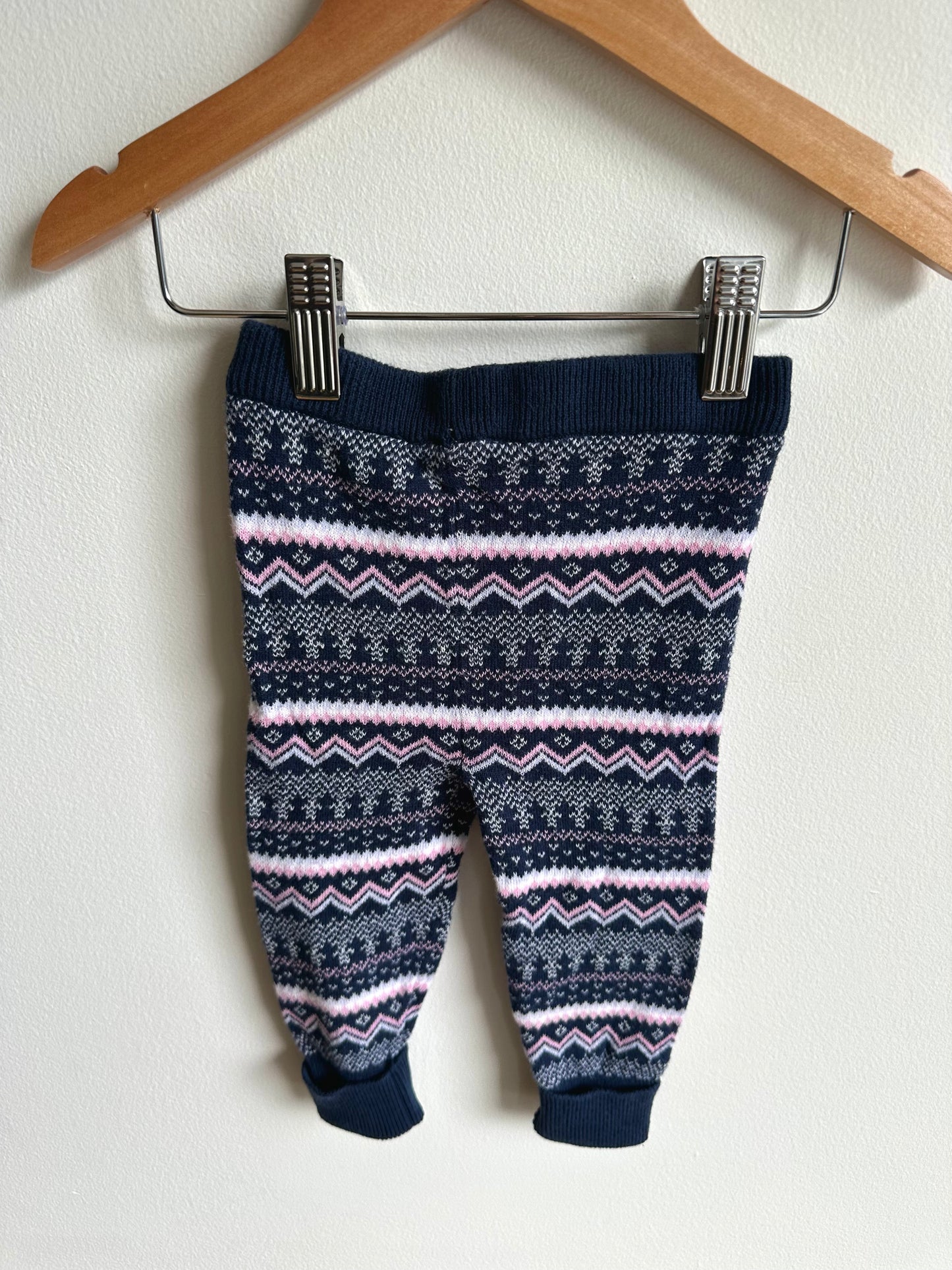 Navy + Pink Patterned Leggings / 6-12m