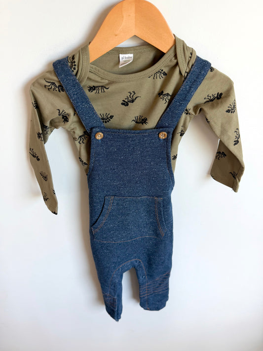 Dino Bodysuit + Chambray Overall Set / 18m