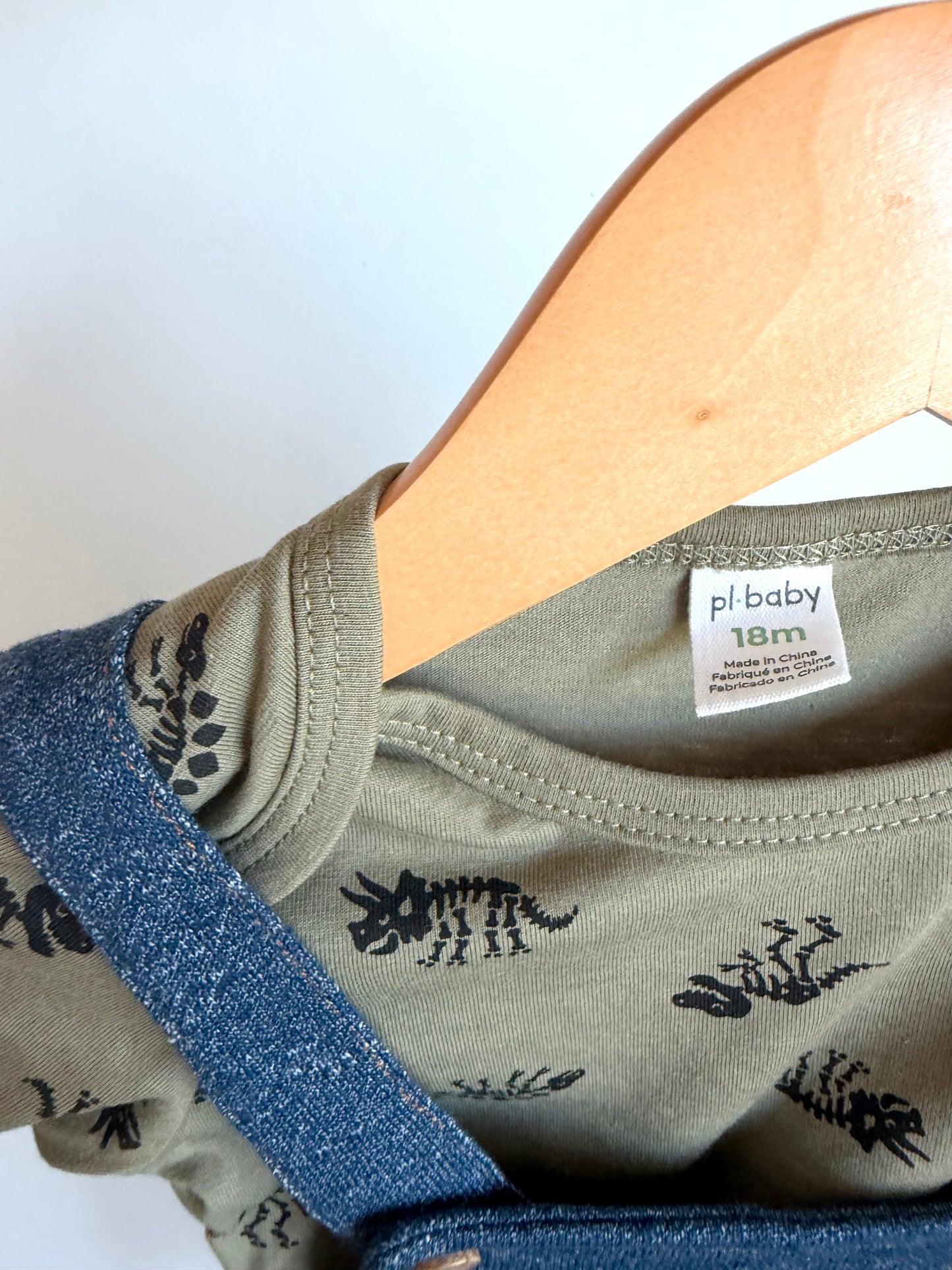 Dino Bodysuit + Chambray Overall Set / 18m