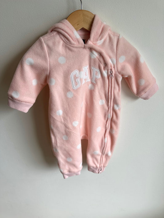 Gap Pink Hooded Fleece Jumpsuit / 3-6m