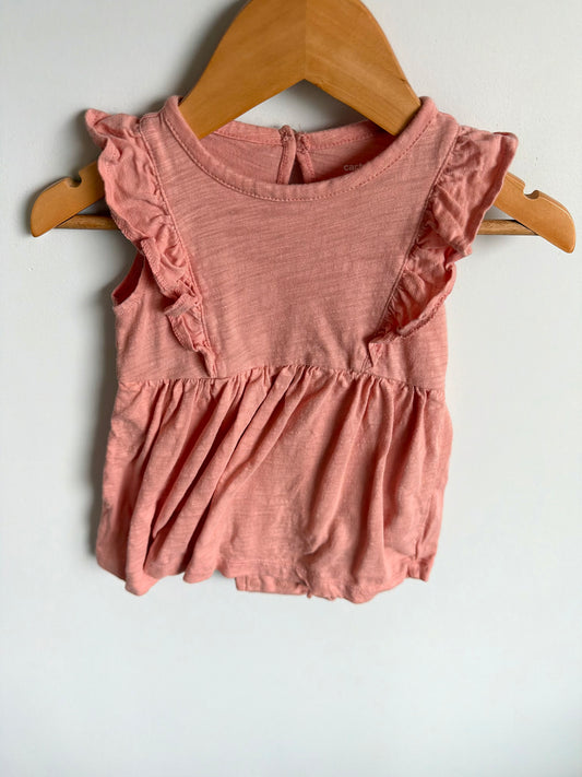 Peach Ruffle Dress Bodysuit / 12m