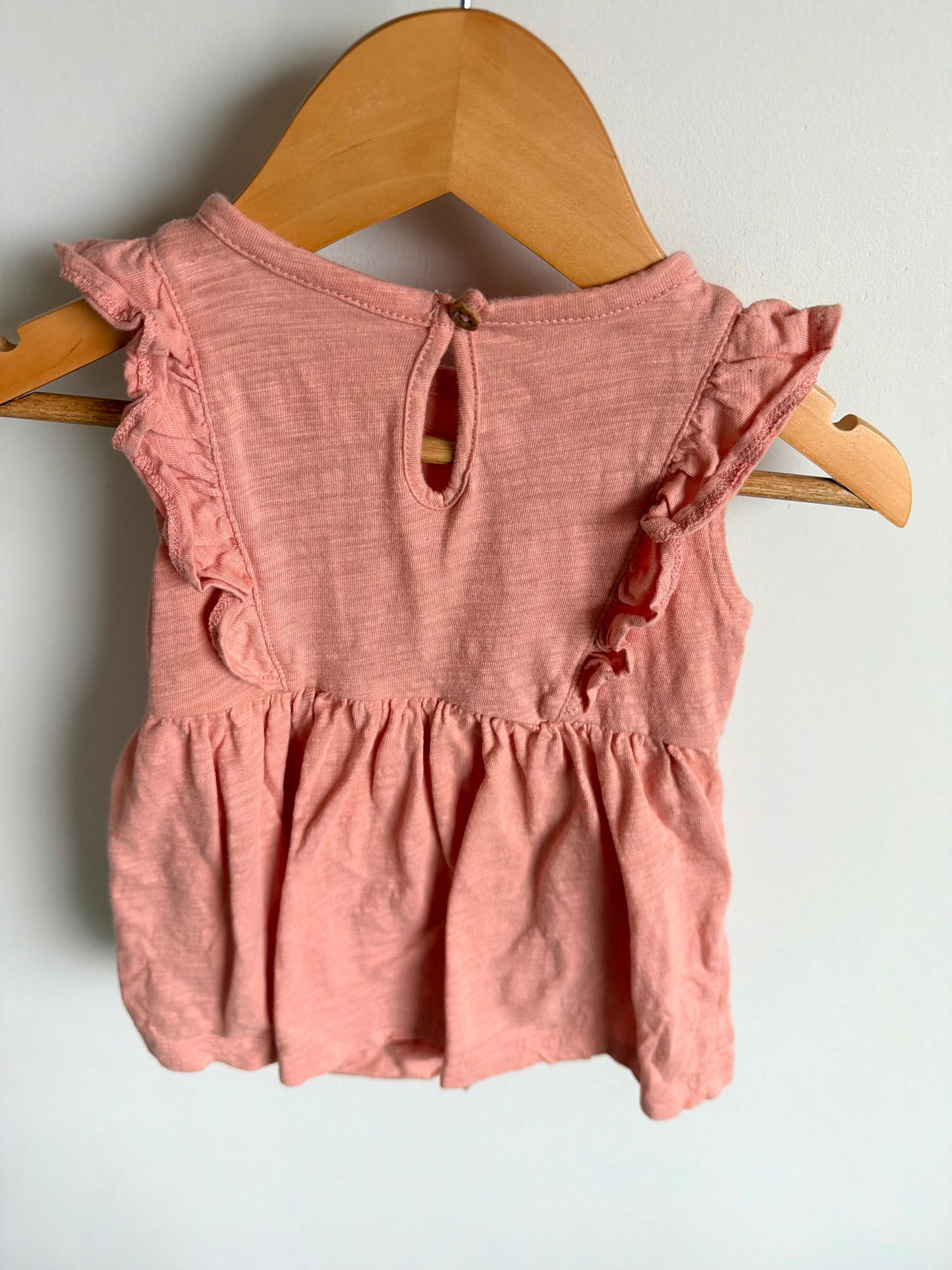 Peach Ruffle Dress Bodysuit / 12m