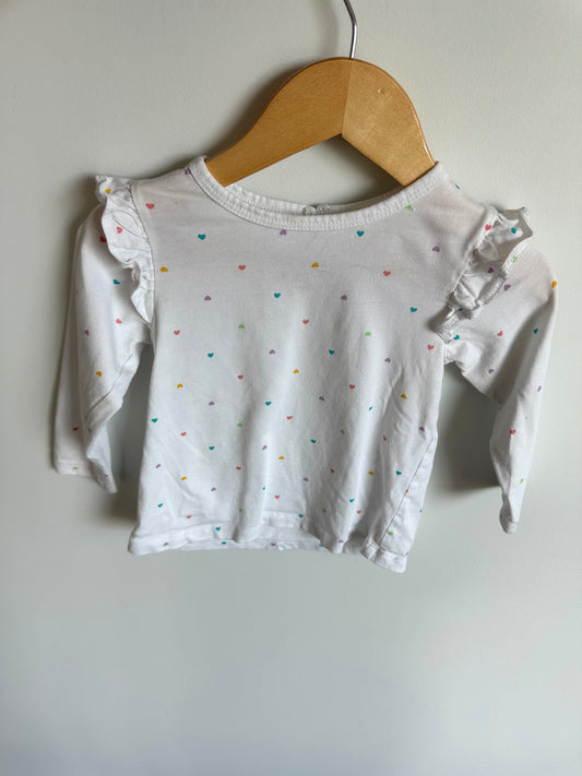Heart White Ruffle Sleeve Top / 12-18m