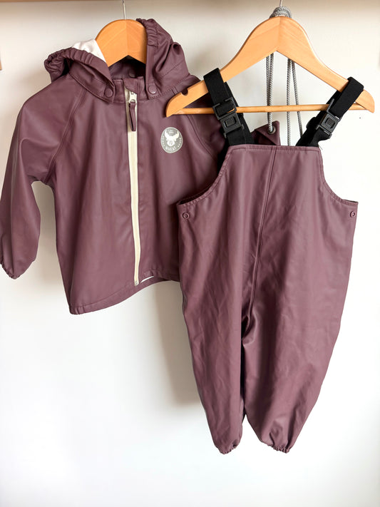Wheat Plum Rain Jacket + Pants Set / 18m