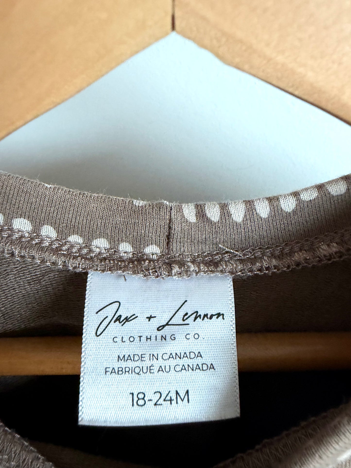 Jax + Lennon Bamboo Tan Spotted Long Sleeve Dress / 18-24m