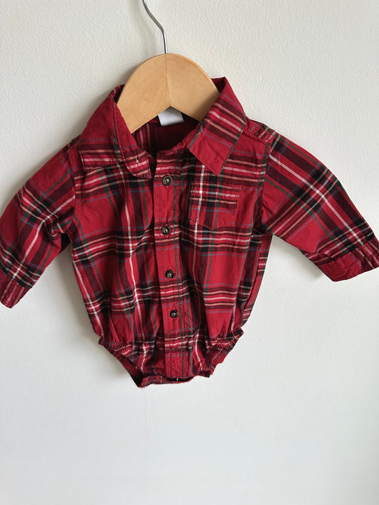 Red Plaid Collared Bodysuit / 3m