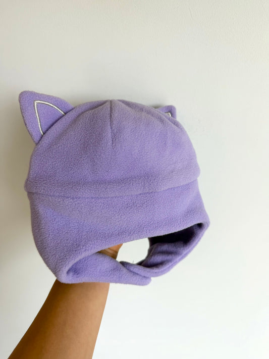 Cat Purple Hat with Strap / 3-12m