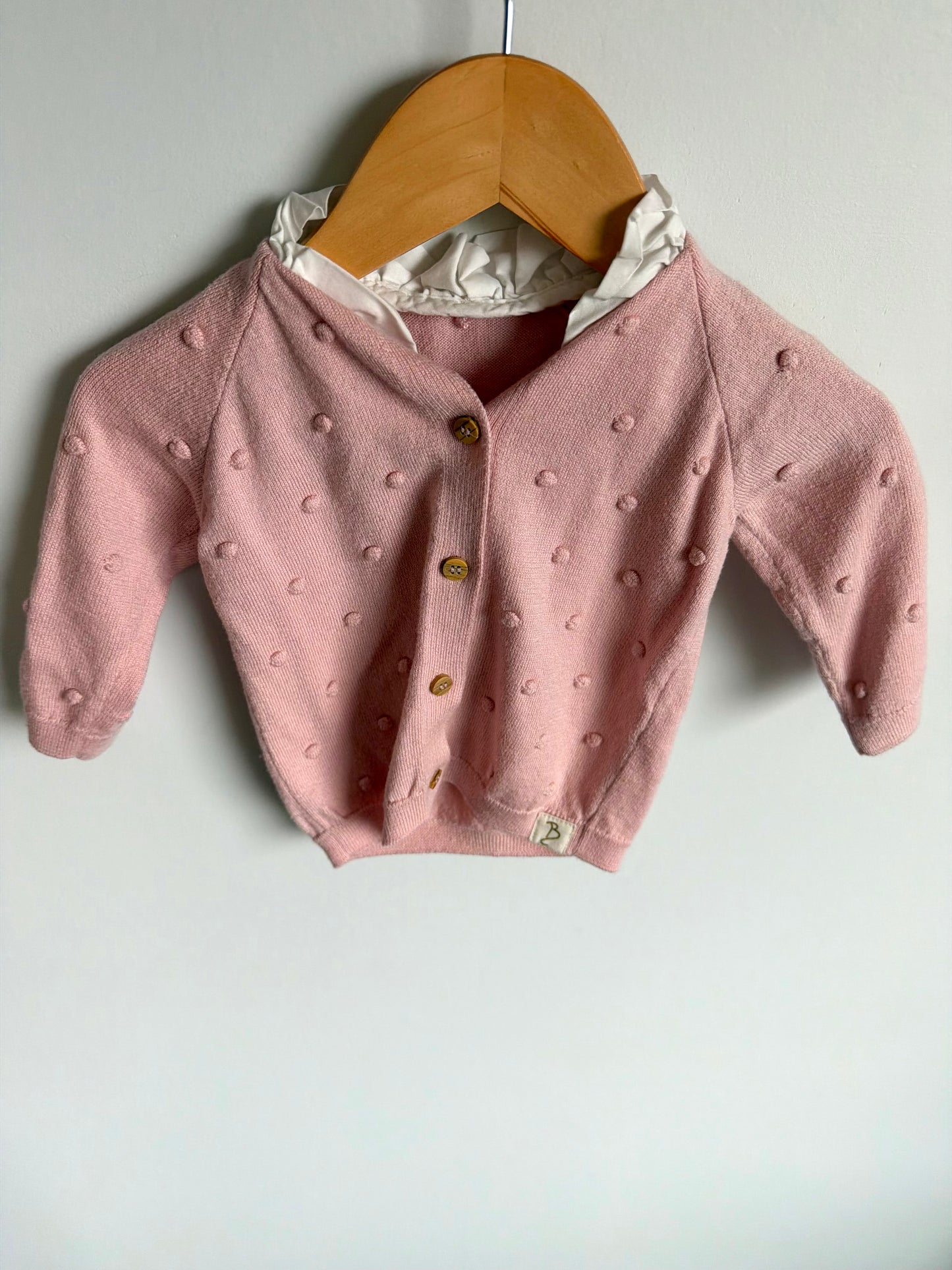 Pink Dot Cardigan with White Trim / 3-6m