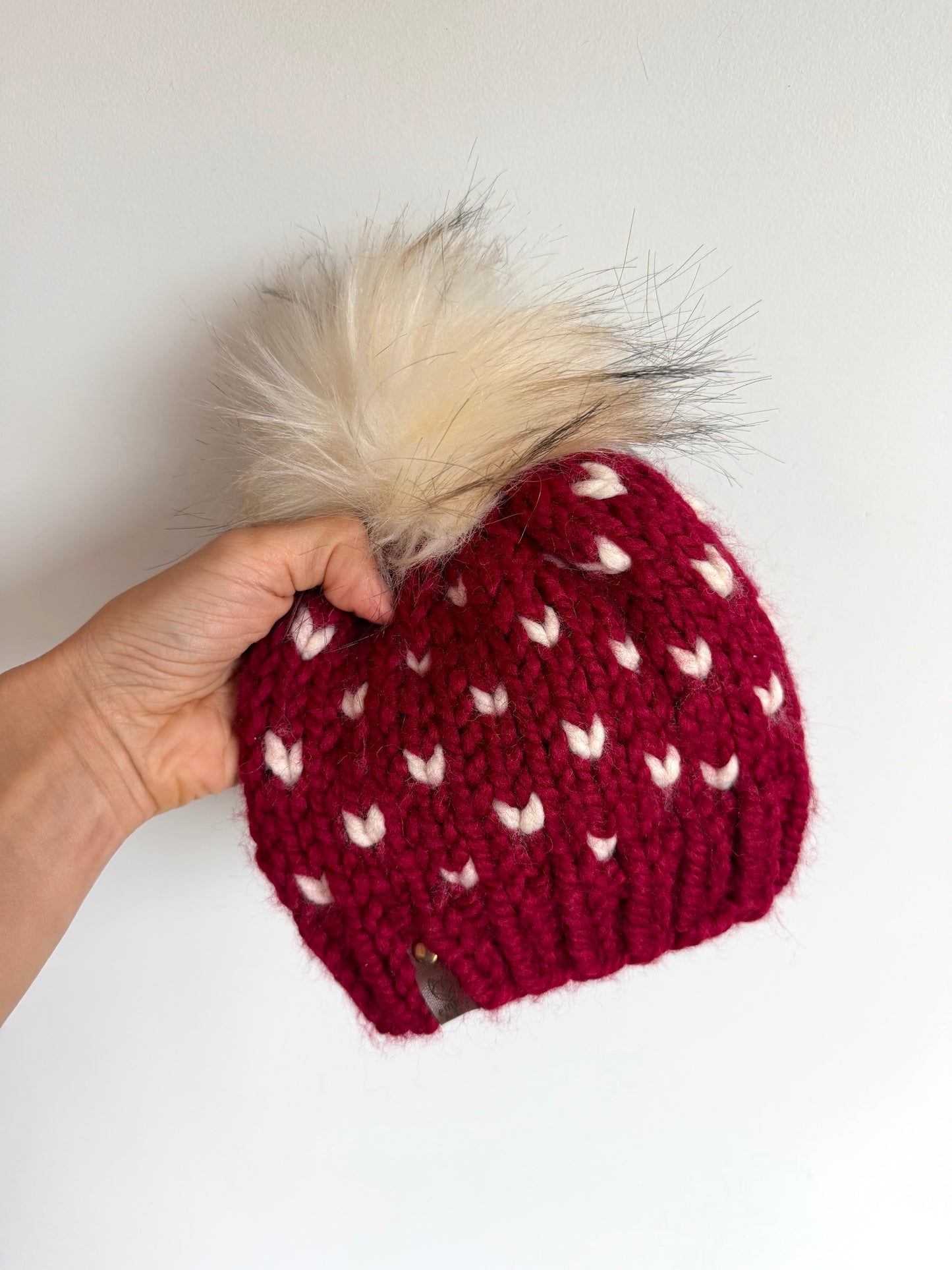 Handmade Heart Pom Pom Beanie / 12m
