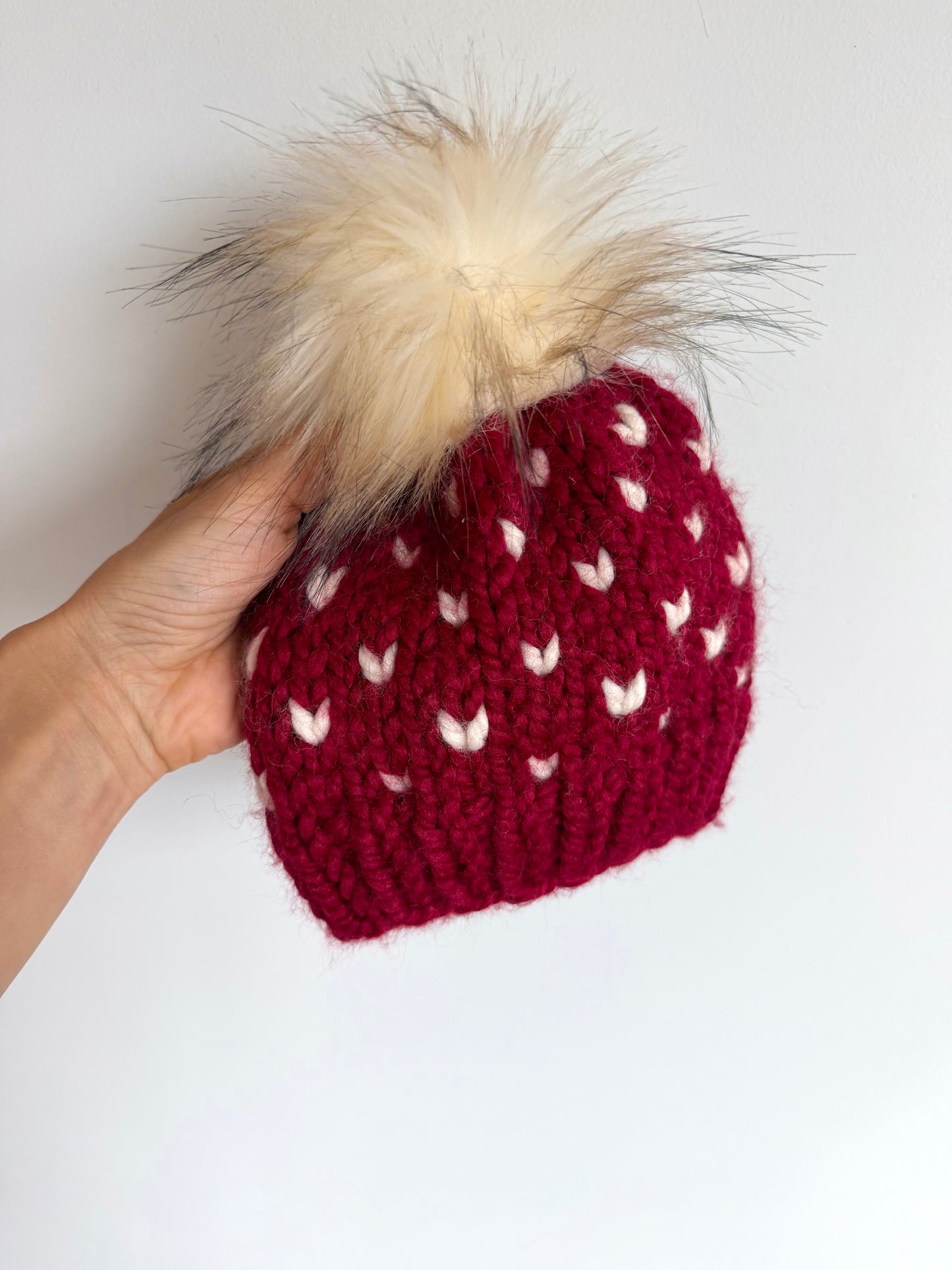 Handmade Heart Pom Pom Beanie / 12m