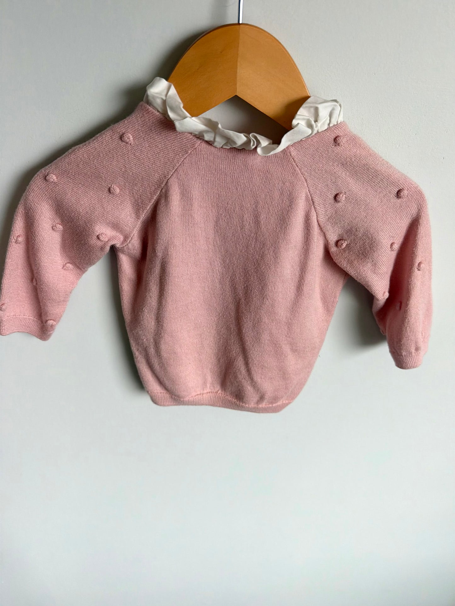 Pink Dot Cardigan with White Trim / 3-6m
