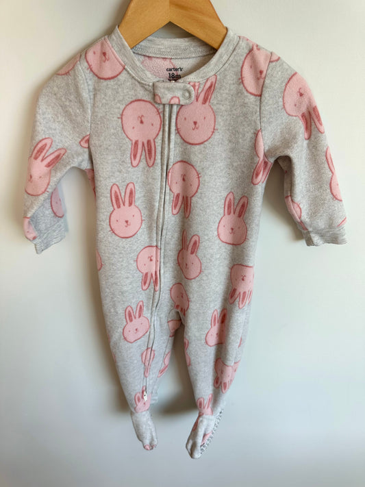 Fleece Pink Bunny Sleeper / 18m