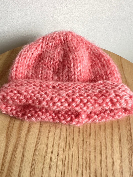 Handmade Knitted Pink Hat / 0-3m