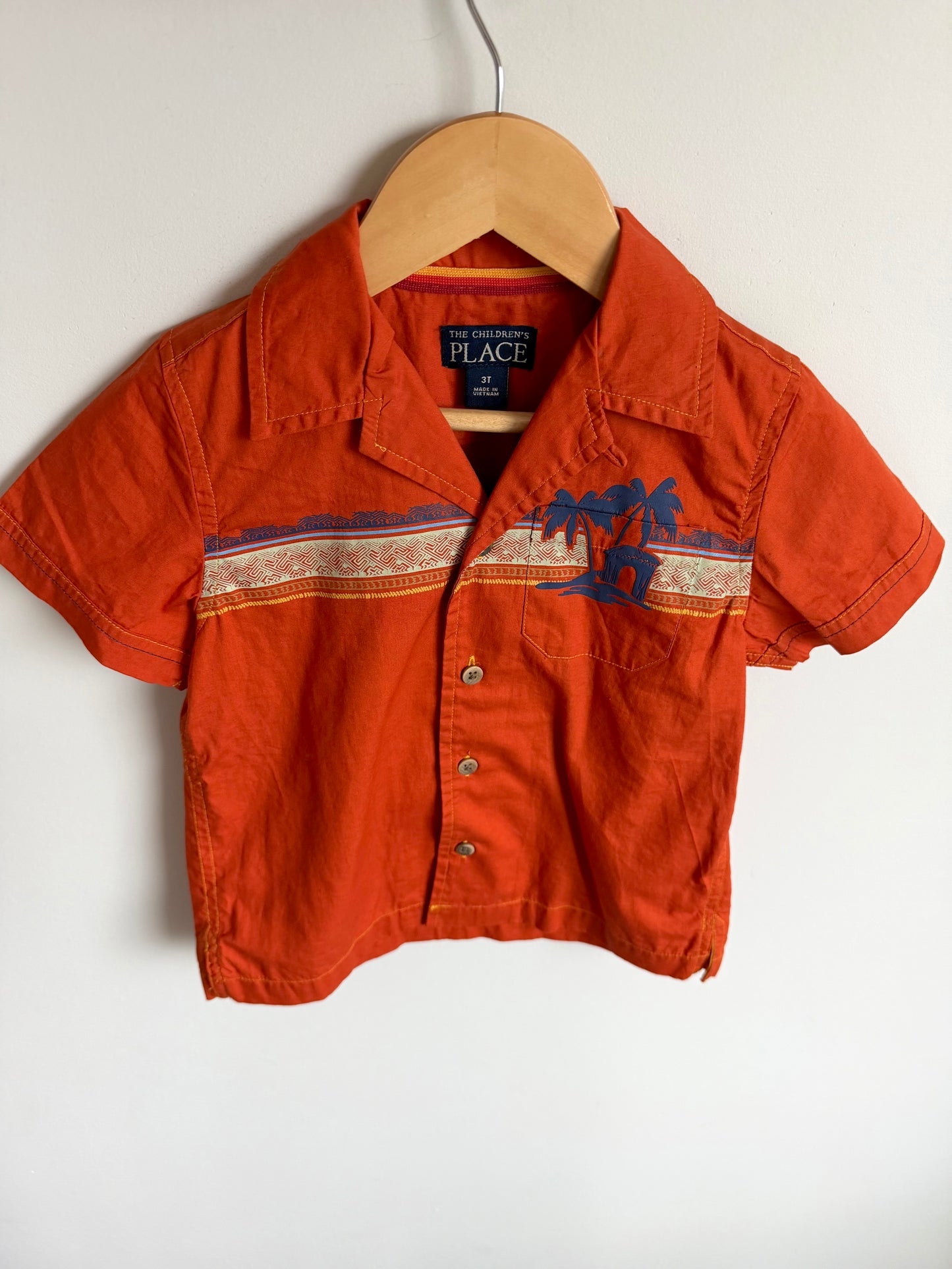 Orange Button Up Palm Tree Top / 3T