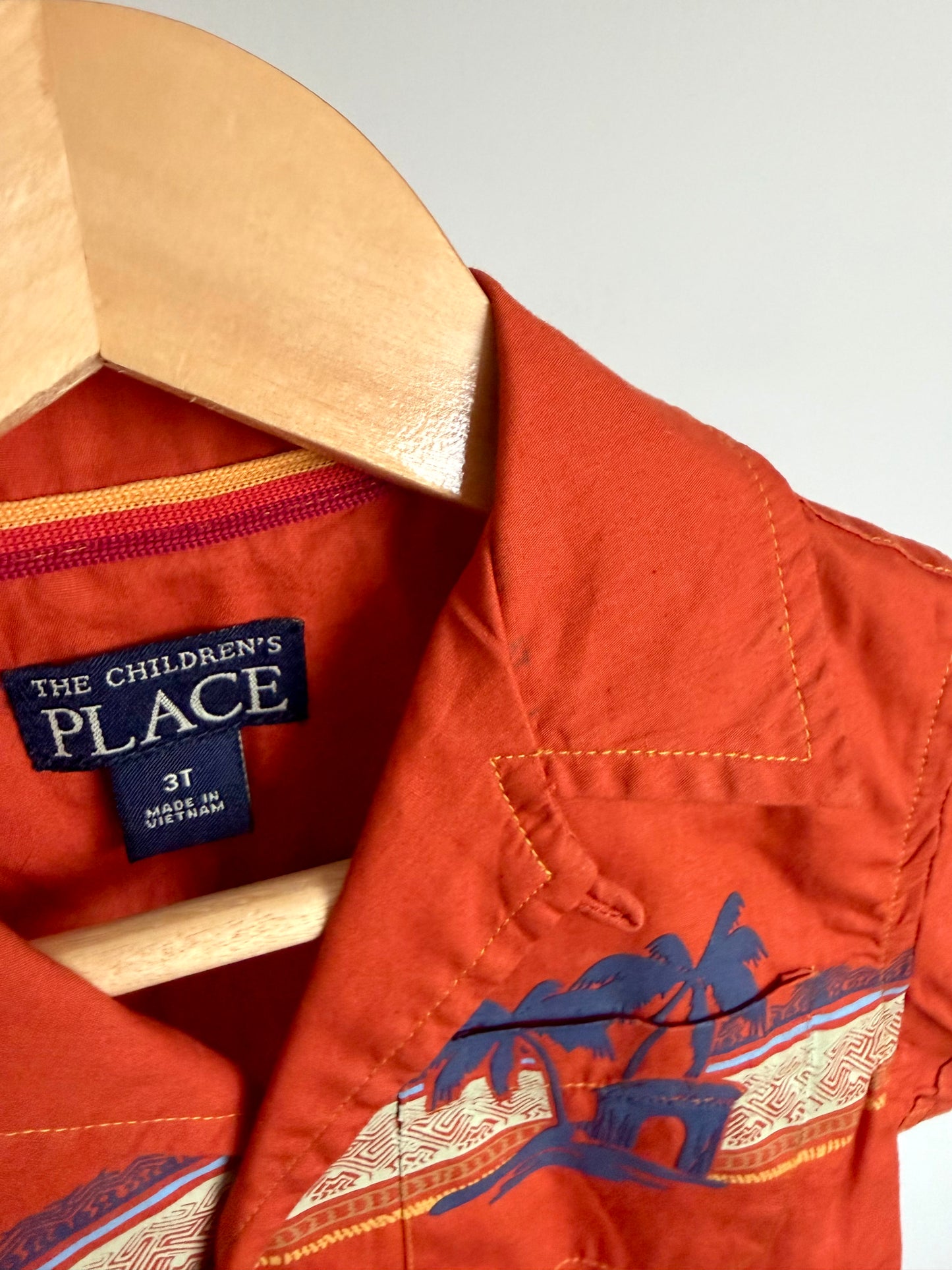 Orange Button Up Palm Tree Top / 3T