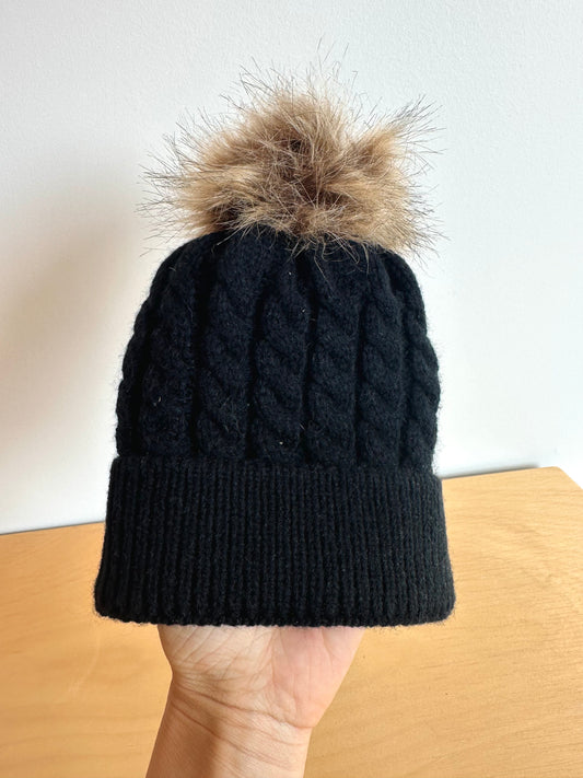 Black Knit Toque with Pom Pom / 0-6m