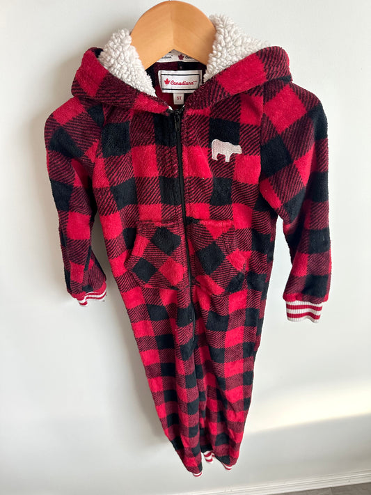 Fleece Buffalo Plaid Hooded Jumpsuit / 4-5 years